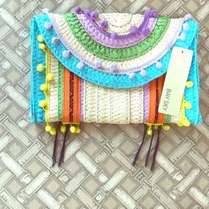 Colorful Bay Sky Clutch with Pom Pom trim